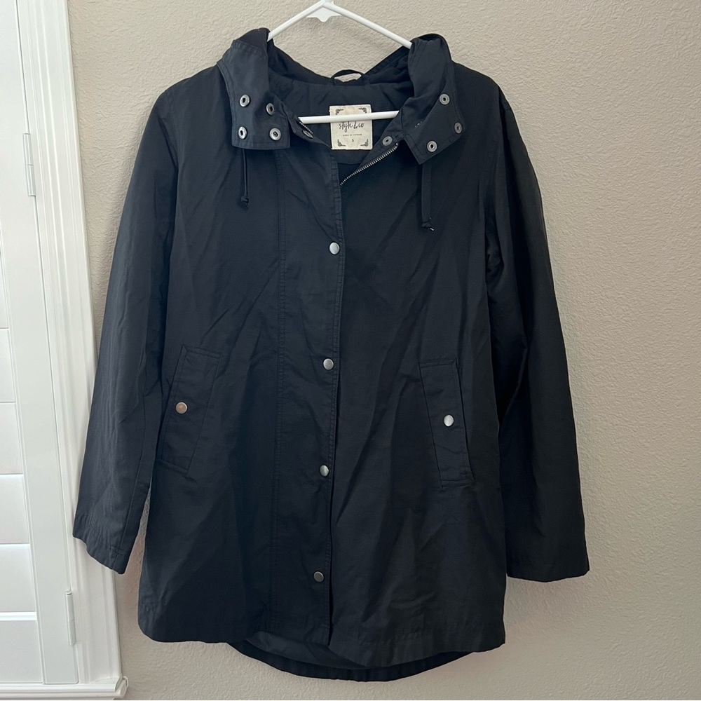 Style & Co Black Women's Hooded Snap Jacket Size Small